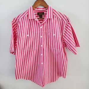 Eddie Bauer Pink Cotton Striped Short Sleeve Botton Down Shirt